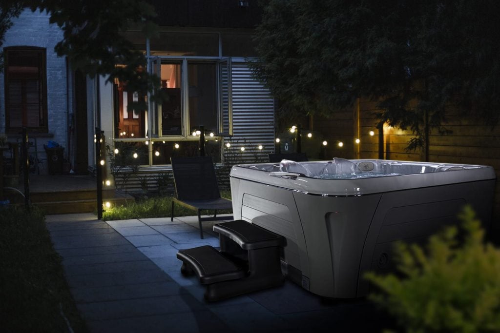 Mood Music and Lighting on the Hydropool Serenity 5900 in night time garden